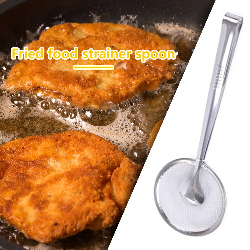 Stainless Steel Frying Strainer Tongs Oil Filter Food Clip Kitchen Tool