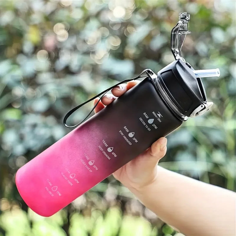 800ml Gradient Sports Water Bottle with Time Marker and Straw