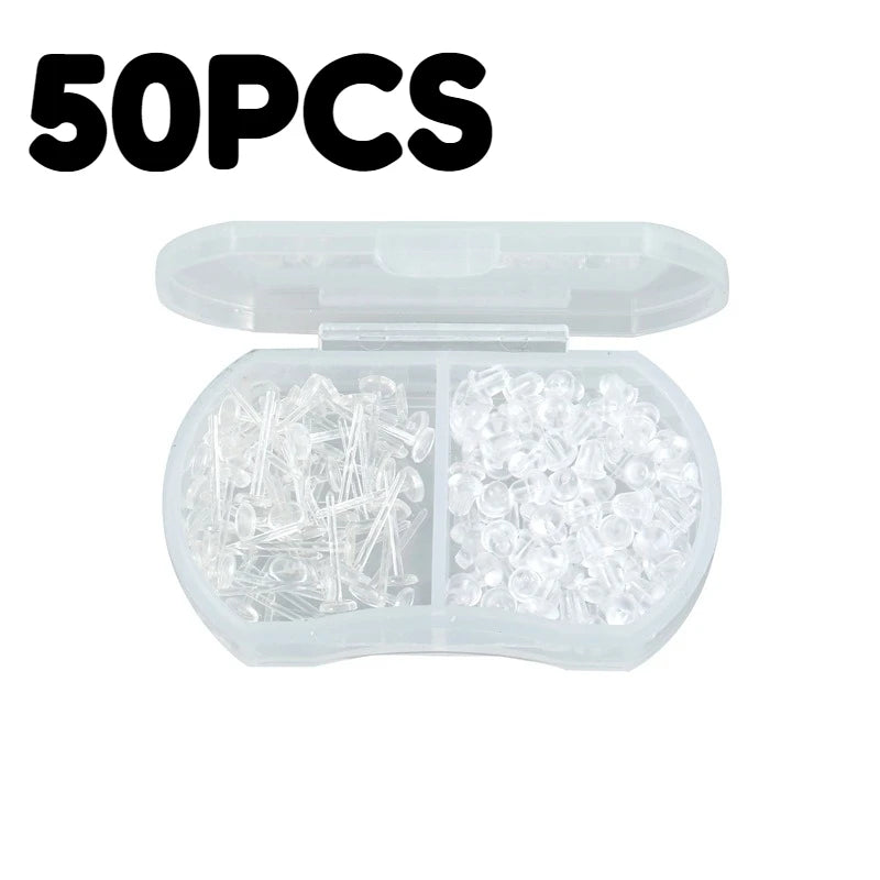 100pcs Clear Plastic Earring Studs Invisible Piercing Retainers DIY