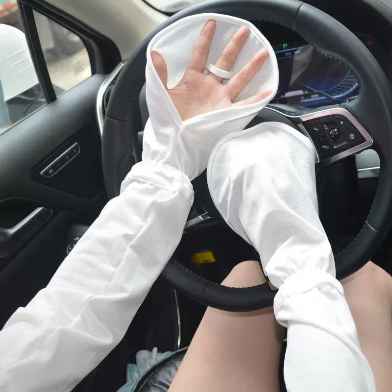 Women Sun Protection Arm Sleeves Breathable UV Cooling Driving Gloves - 12