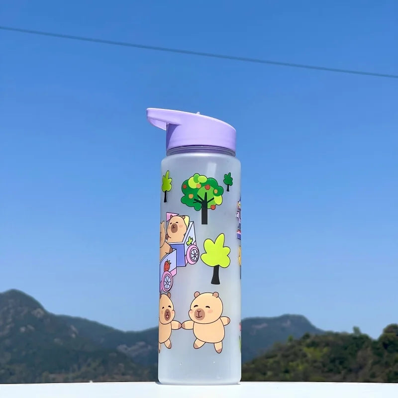 750ml Capybara Water Bottle Leakproof Plastic Sippy Cup with Straw
