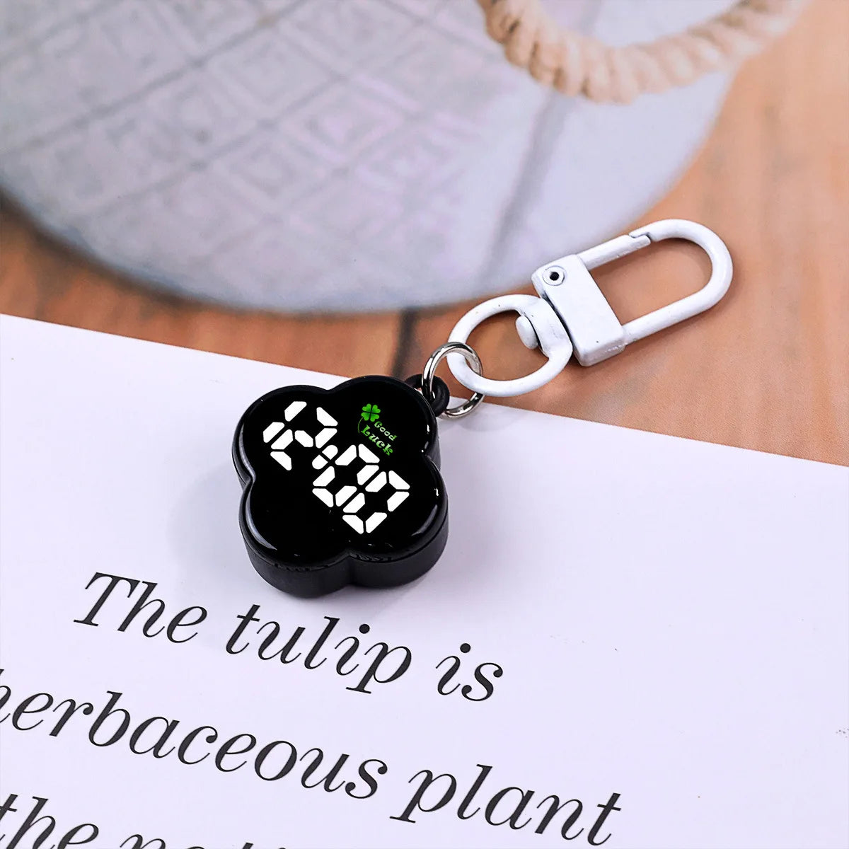 LED Digital Pocket Watch Keychain Portable Flower Shape Electronic Clock