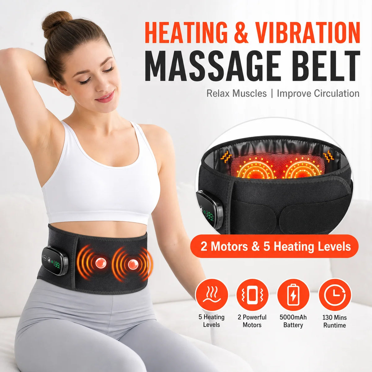 Cordless Heated Back Massager Belt with Vibration and Red Light