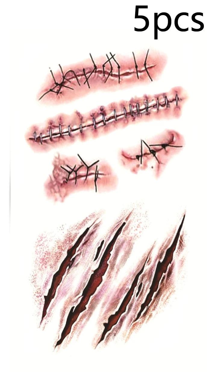 Halloween Scar Tattoos Realistic Blood Clot Makeup Stickers for Cosplay - 14
