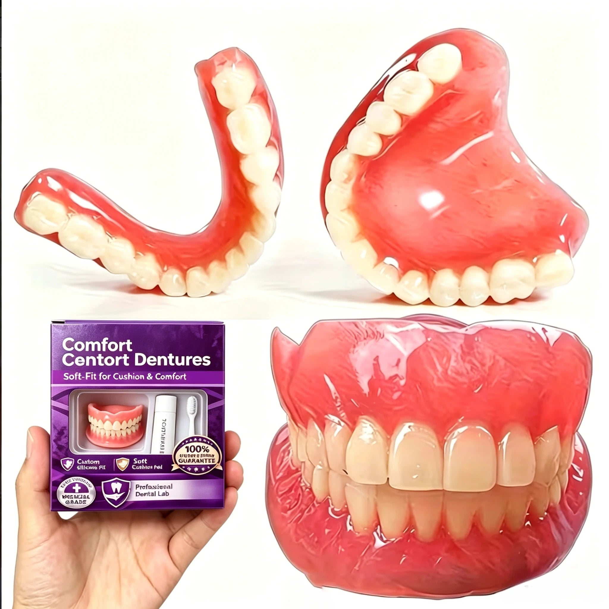 Adult Silicone Dentures Full Set Fake Teeth Comfort Fit - 1