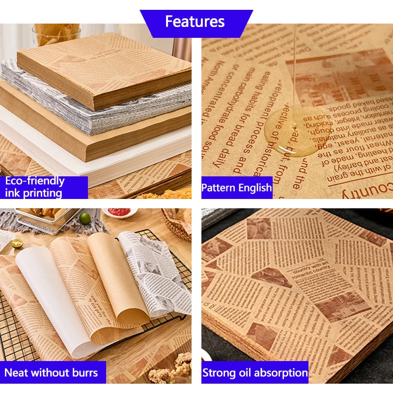 50pcs Greaseproof Food Wrapping Paper for Burgers Sandwiches and Fries