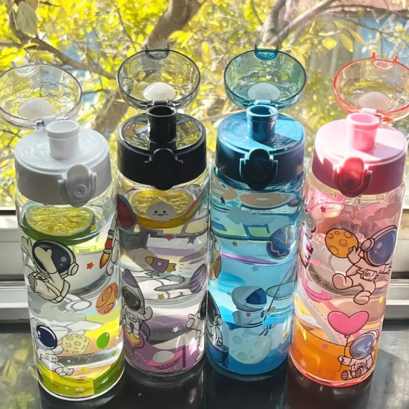 780ml Cartoon Astronaut Sports Water Bottle with Sealed Lid and Strap - 1