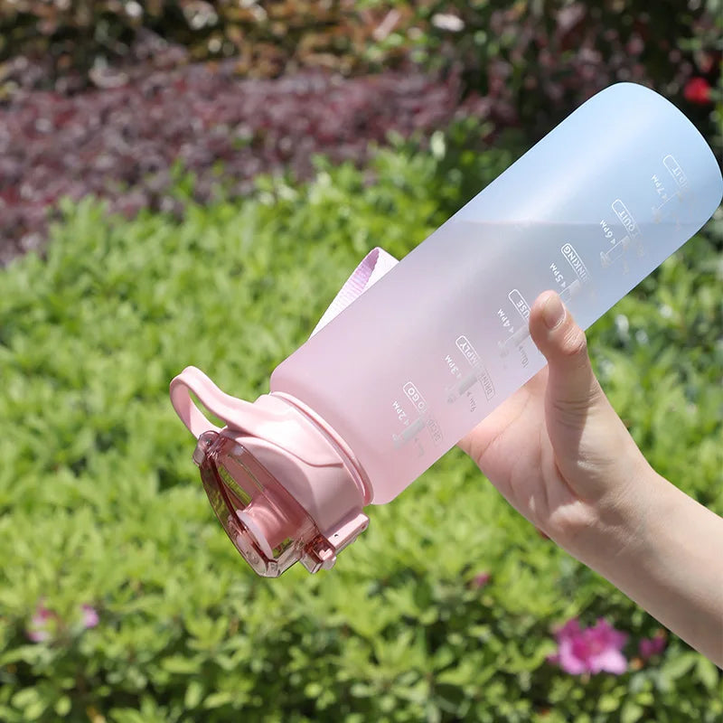 1000ml Gradient Sports Water Bottle with Time Marker and Straw