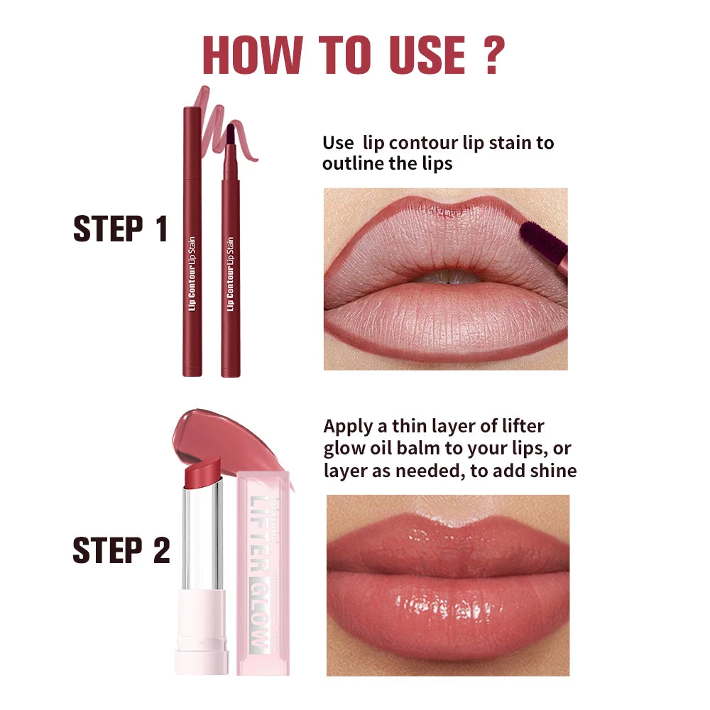 Lip Liner Pencil & Moisturizing Lip Balm Makeup Kit - 4