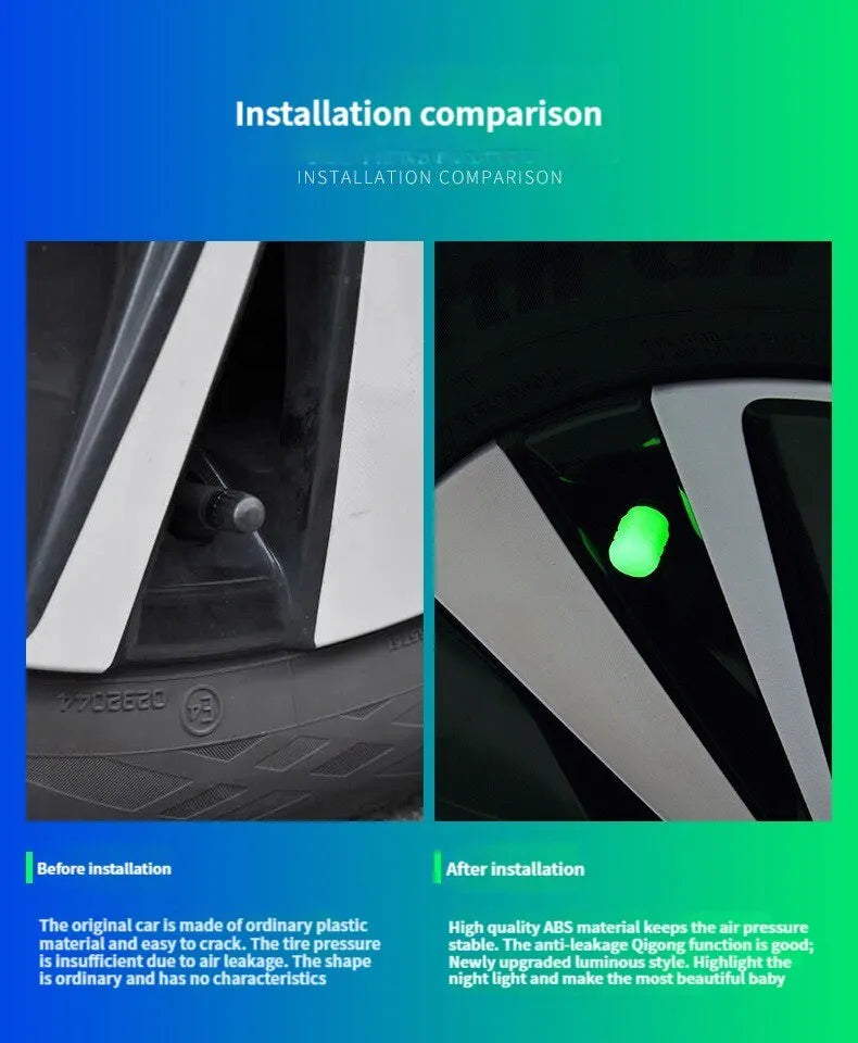 Luminous Tire Valve Caps Glow in the Dark Wheel Stem Covers for Vehicles - 15