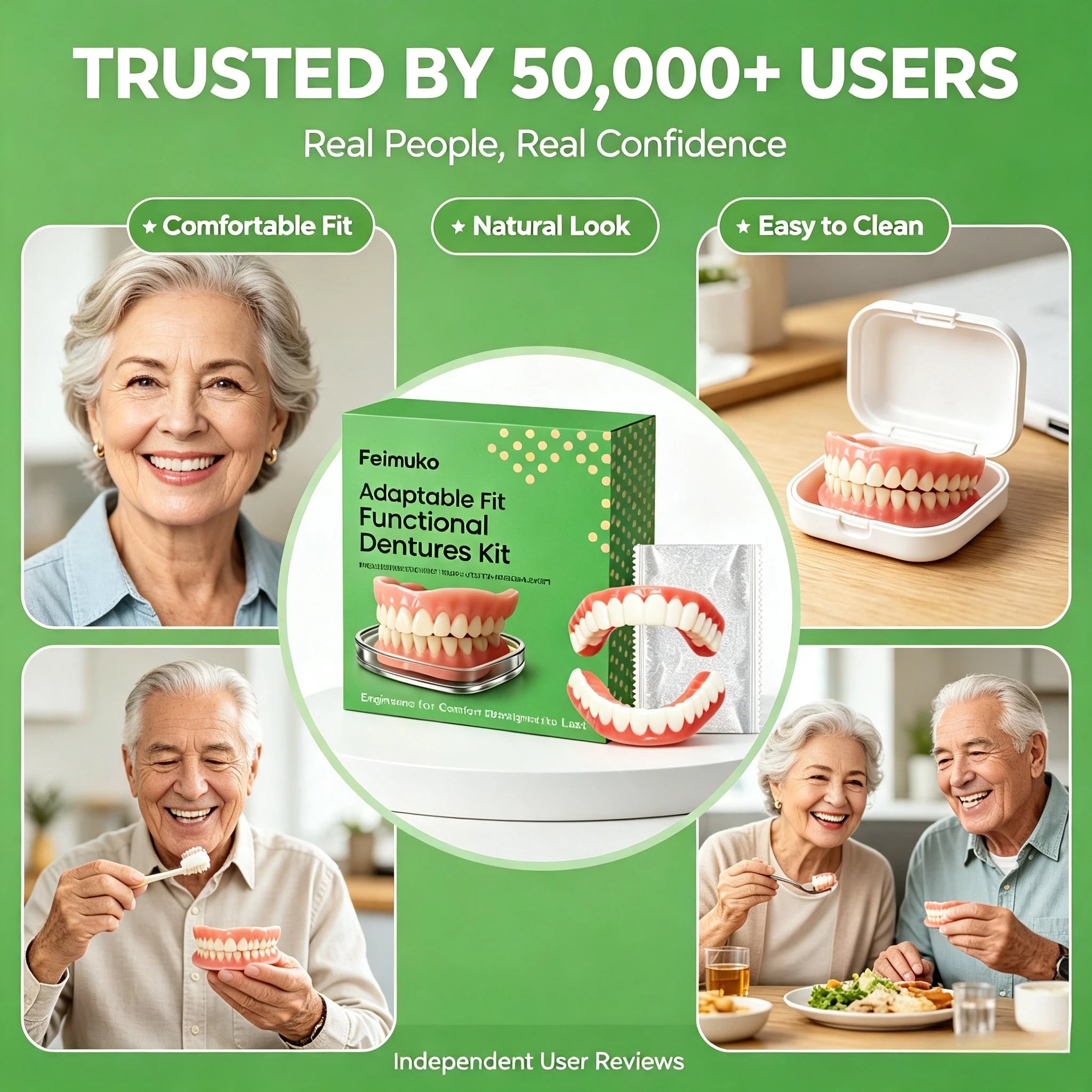 Soft Silicone Snap-On Dentures Natural Upper Lower Teeth Comfort Fit - 4