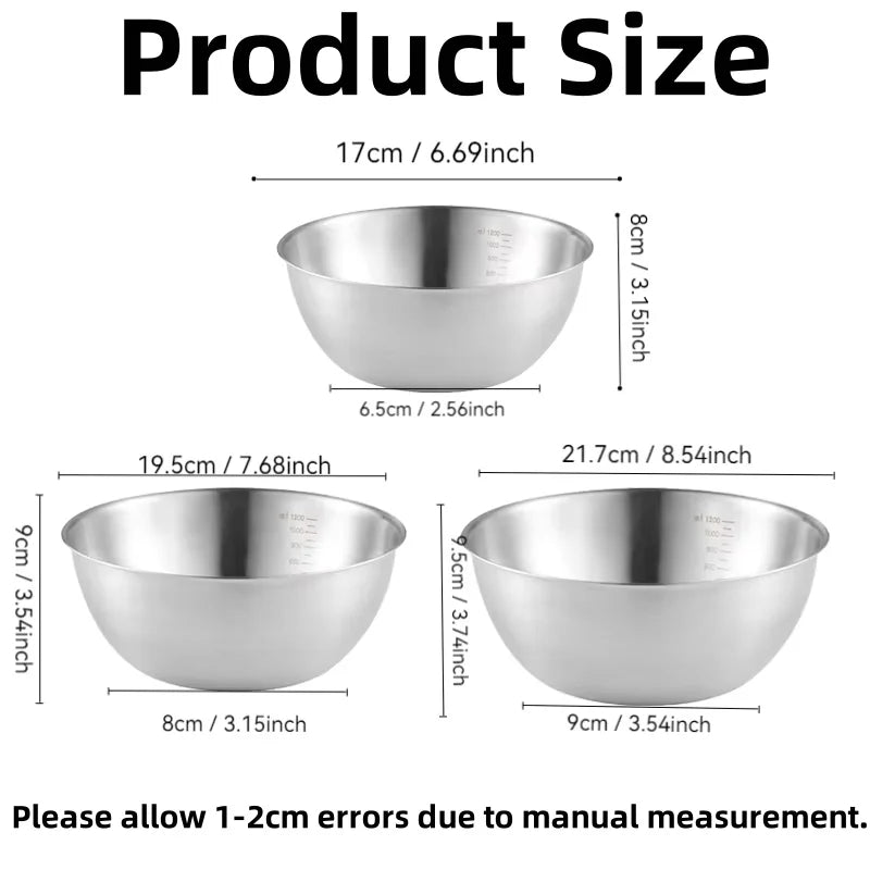 Stainless Steel Mixing Bowl Set - Nesting Salad & Kitchen Prep Basin - 6