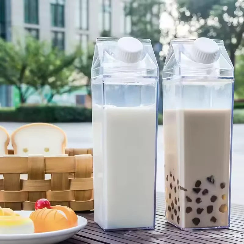 Transparent Milk Box Water Bottle Portable BPA Free Reusable Drink Cup