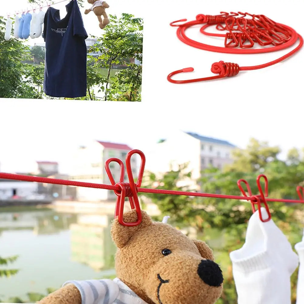 Portable Travel Clothesline with 12 Clips Retractable Camping Drying Rope - 1