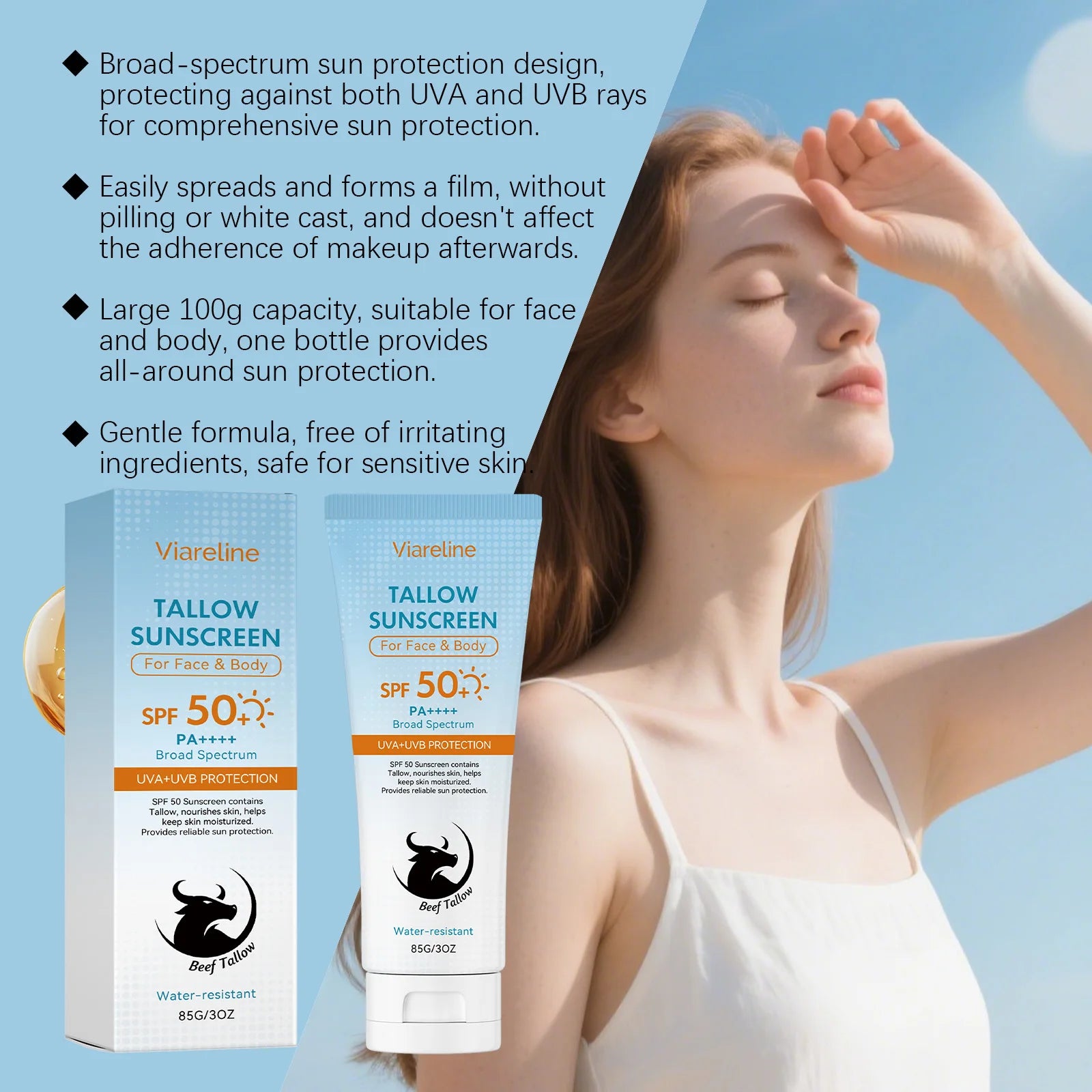 SPF 50 Tallow Sunscreen Face and Body Hydrating Barrier Repair Cream - 12