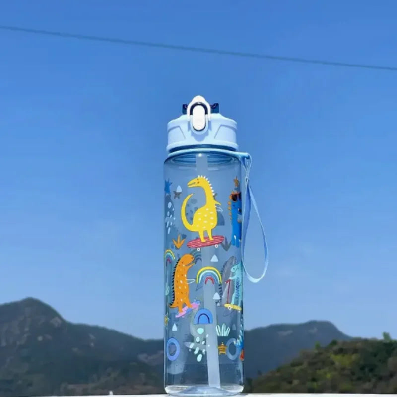 750ml Kids Cartoon Water Bottle with Straw Leak Proof Portable Cup