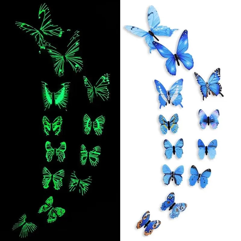 12PCS 3D Luminous Butterfly Wall Stickers Glow in the Dark Home Decor - 8