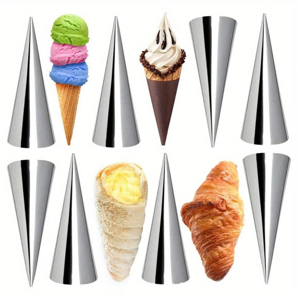 10pcs Stainless Steel Cream Horn Molds Croissant Cone Baking Tubes - 11