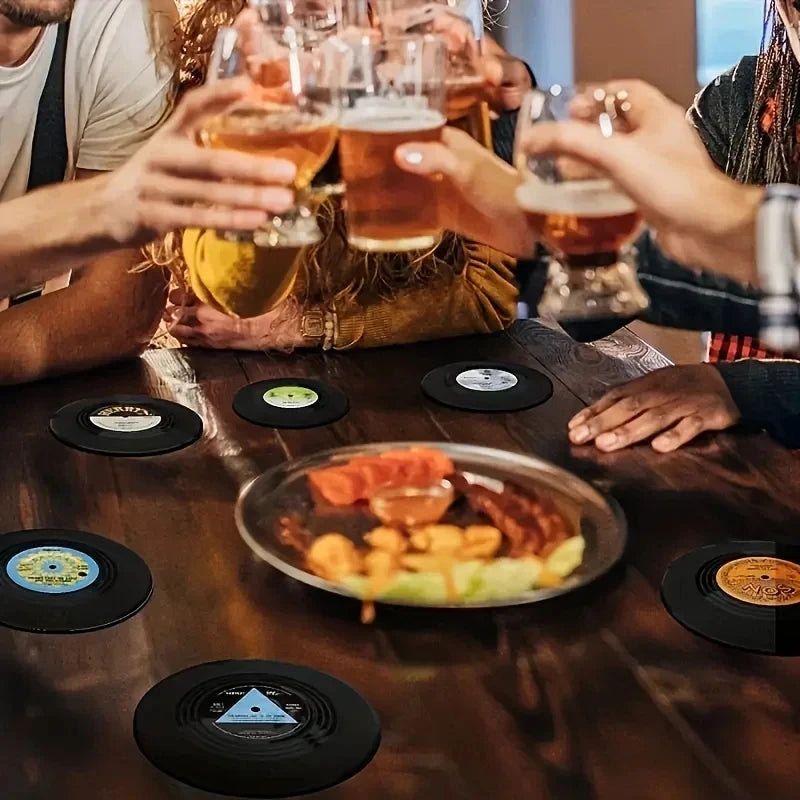 Retro Vinyl Record Coasters Set for Drinks Table Decor 6 or 12 Pack - 3