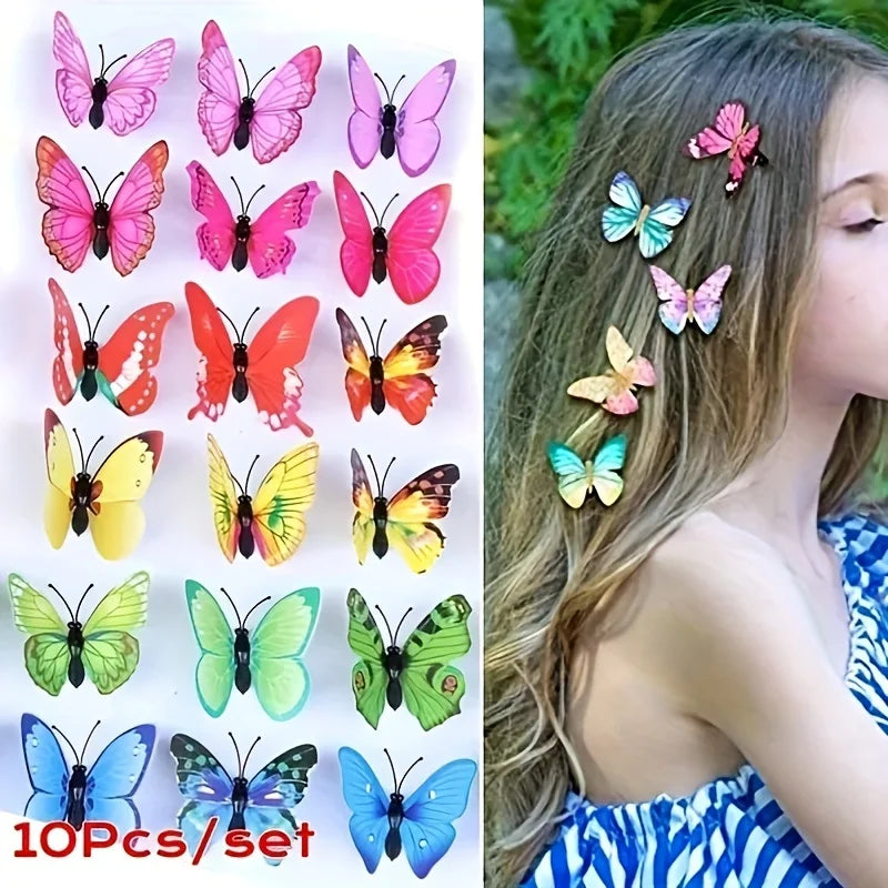 10Pc Butterfly Hair Clips 3D Simulation Cute Barrettes for Girls Women - 1