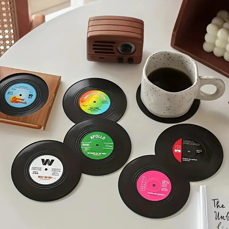 Retro Vinyl Record Coasters Set for Drinks Table Decor 6 or 12 Pack - 2