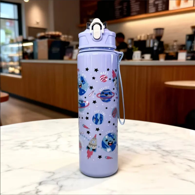 750ml Cartoon Water Bottle Portable Leak Proof Sport Straw Cup