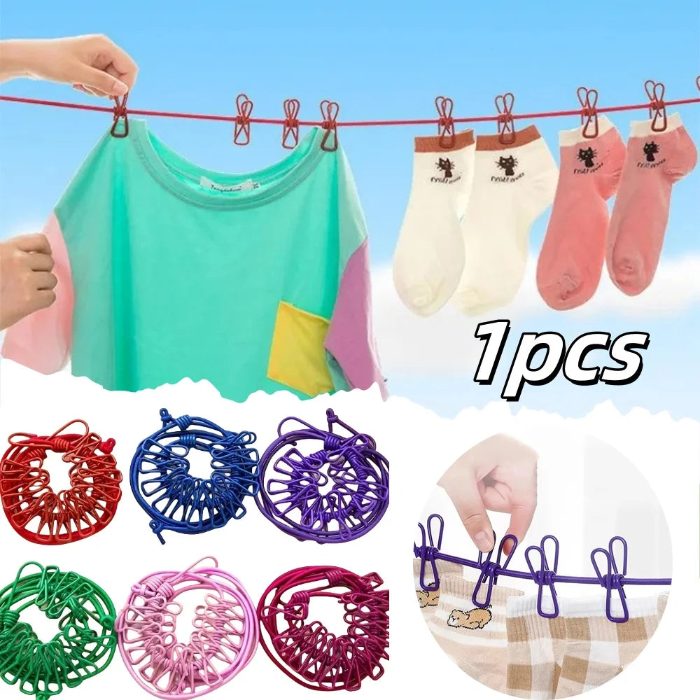 Portable Travel Clothesline with 12 Clips Retractable Camping Drying Rope