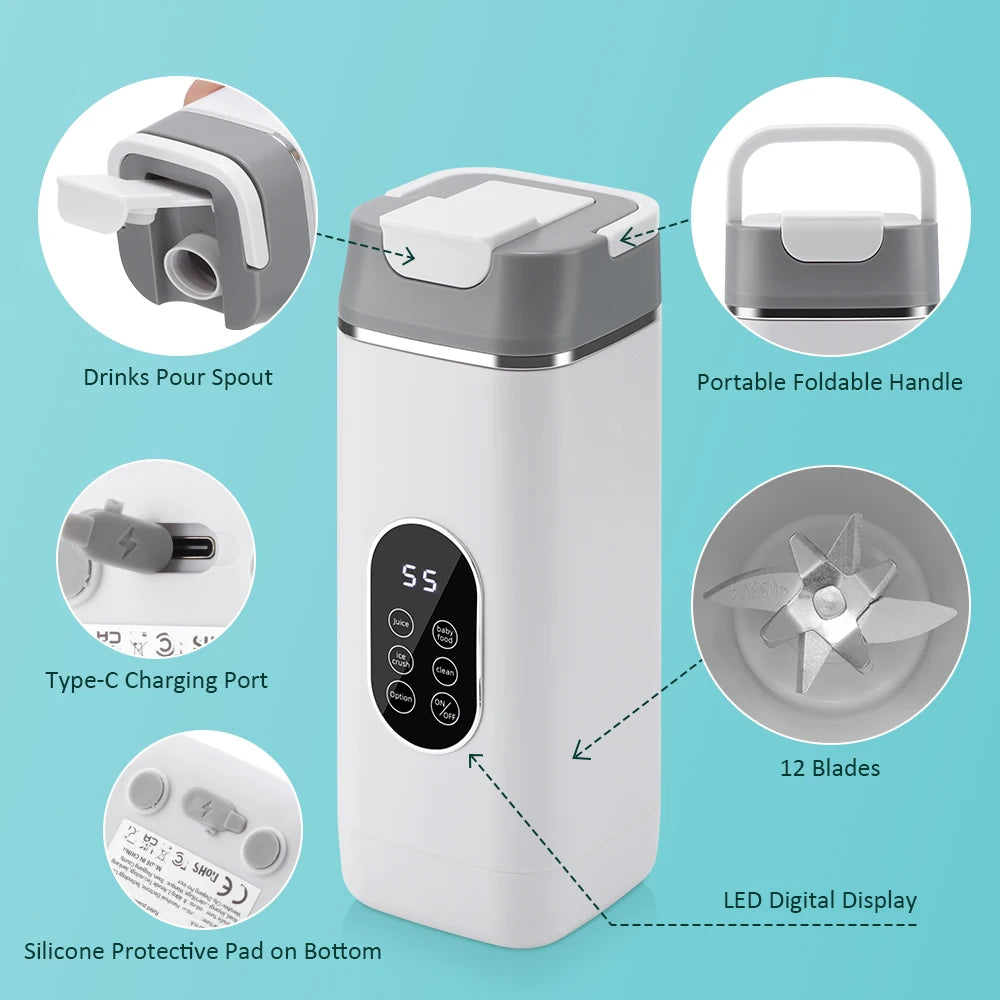 Portable 12-Blade Electric Juicer Cup & Smoothie Blender Bottle