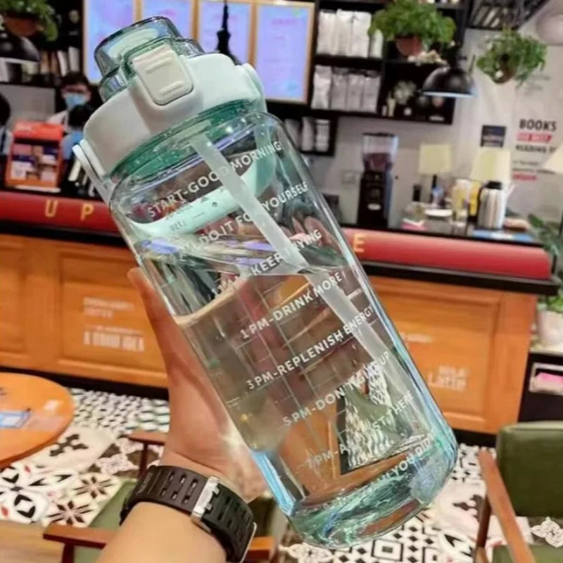 2L Motivational Water Bottle with Straw Time Marker Fitness Sports Jug - 9