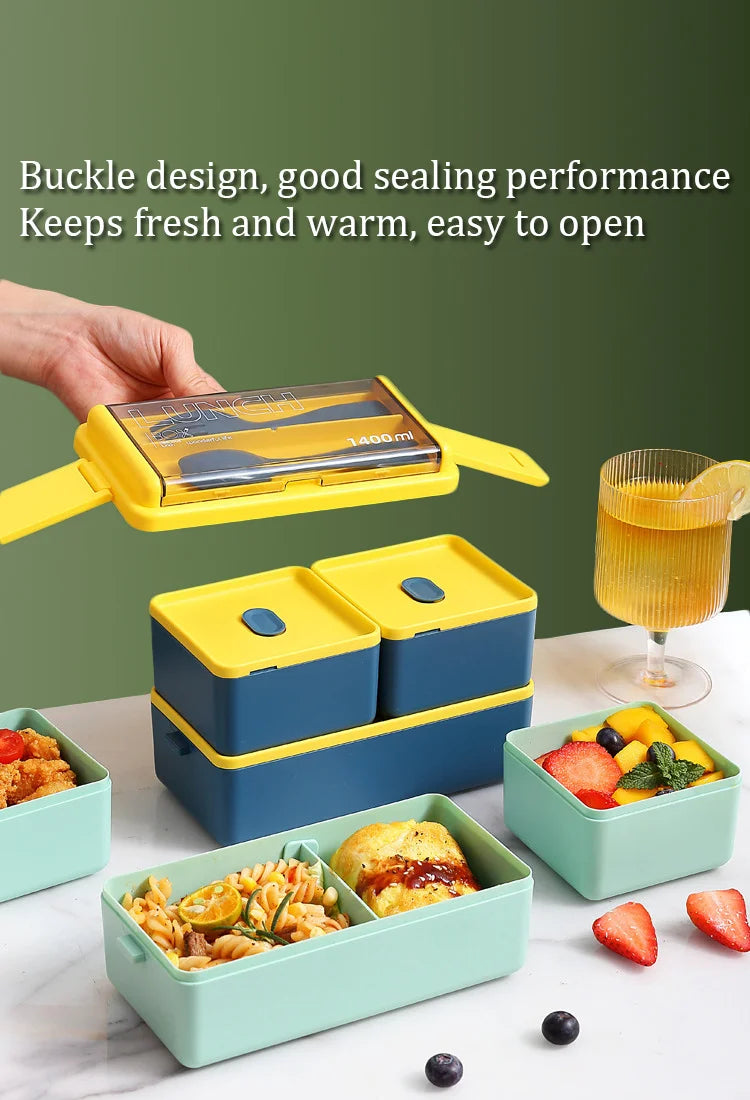 Double Layer Bento Lunch Box Leakproof Food Container with Cutlery Set