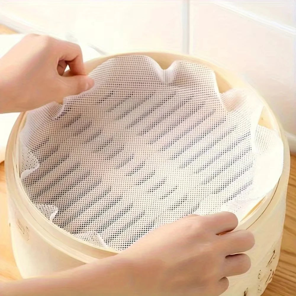 5pcs Reusable Silicone Steamer Mesh Pads Non-Stick Bamboo Liner Mats - 3
