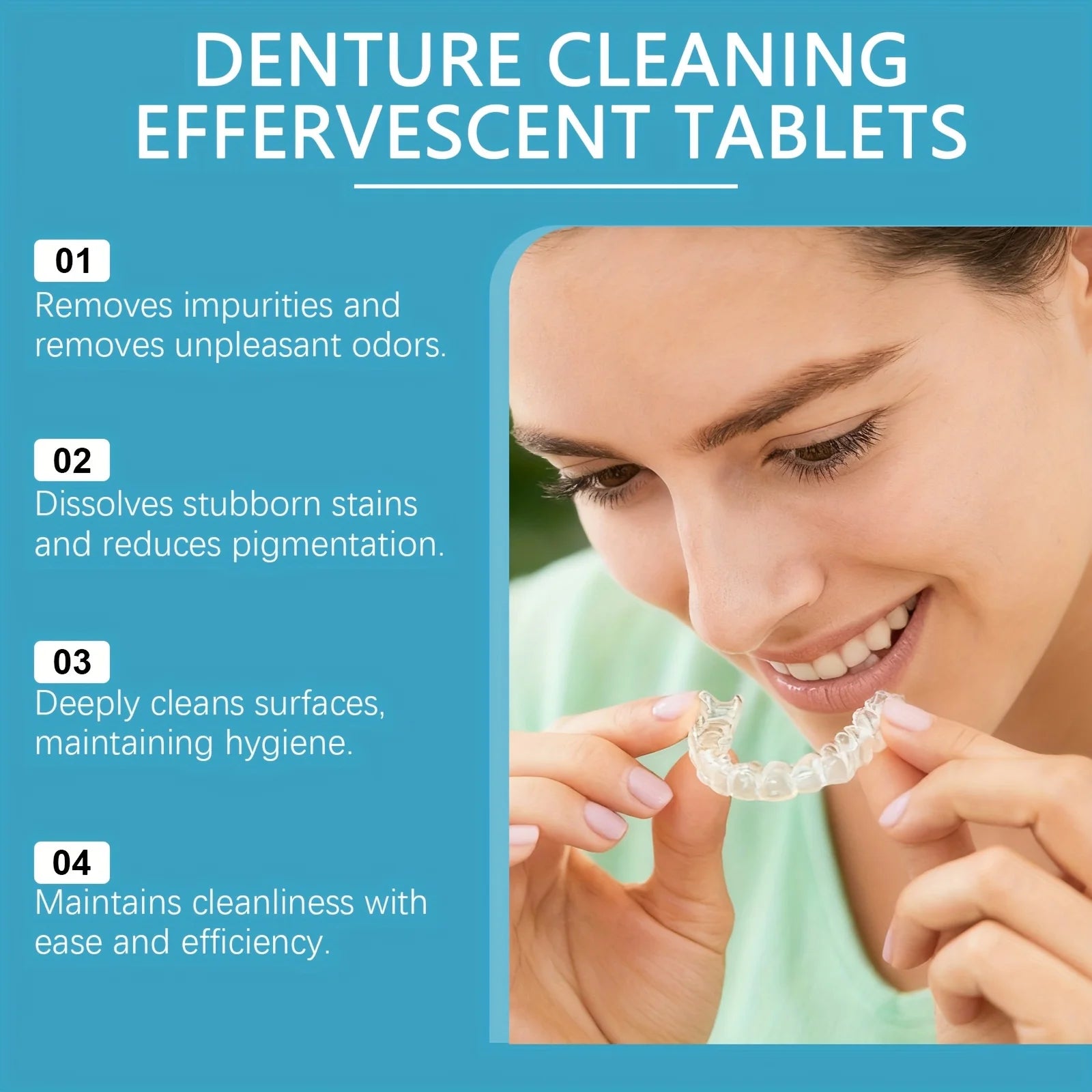 Denture Cleaning Tablets Effervescent Soak With Case And Brush - 3