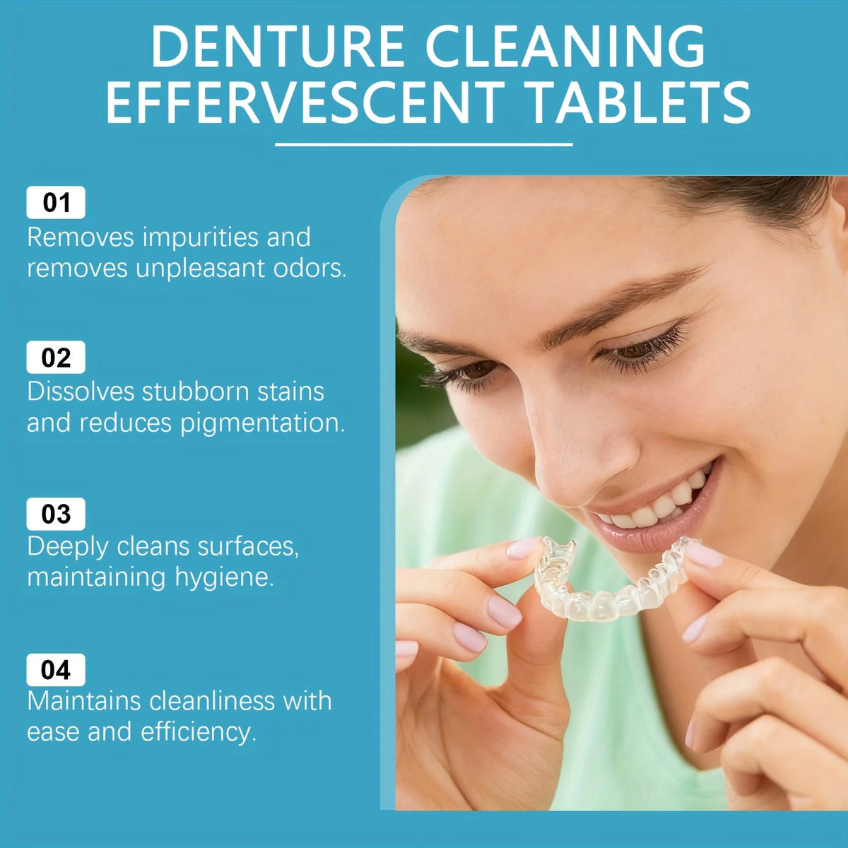 Denture Cleaning Tablets Effervescent Soak With Case And Brush