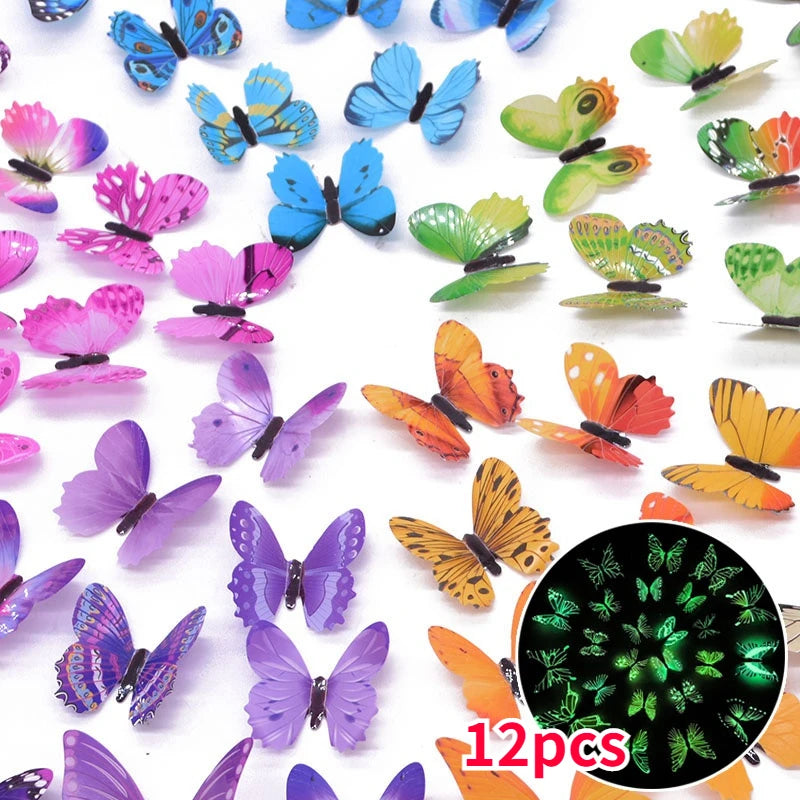 12PCS 3D Luminous Butterfly Wall Stickers Glow in the Dark Home Decor - 3