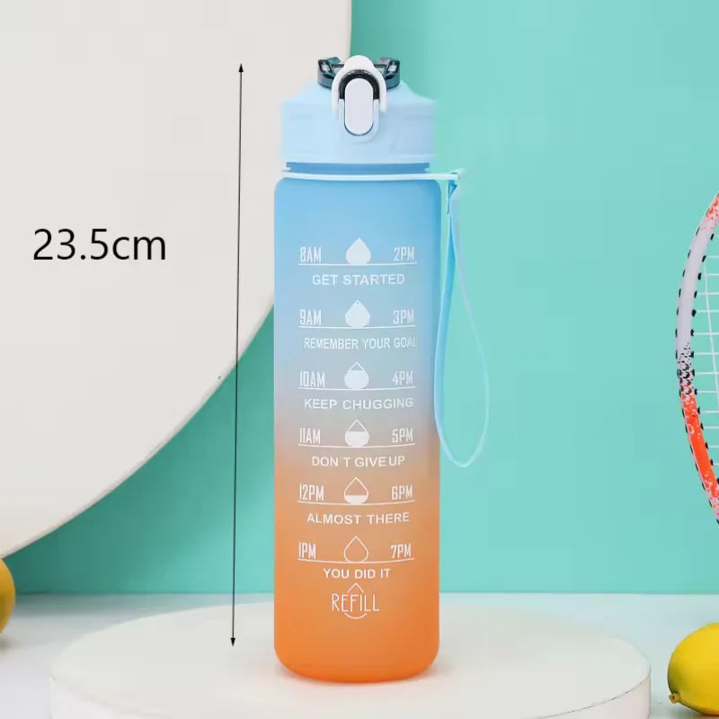 Motivational Water Bottle with Time Marker Leakproof Sport Fitness Jug - 18