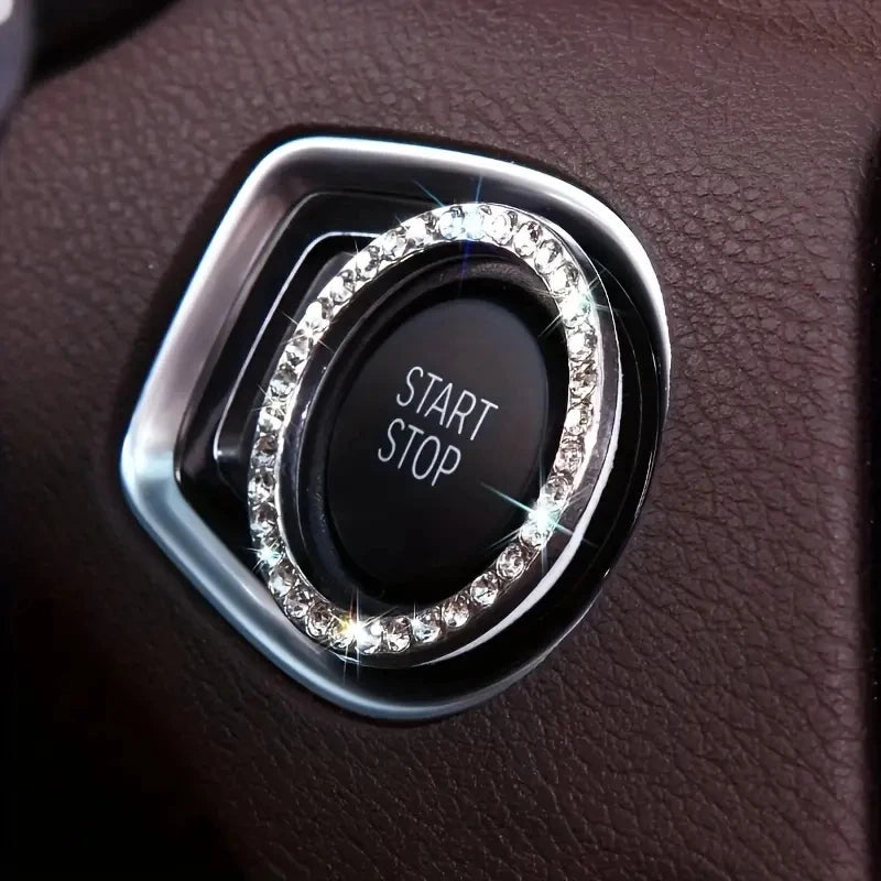 Car Engine Start Stop Button Ring Bling Rhinestone Ignition Trim - 17