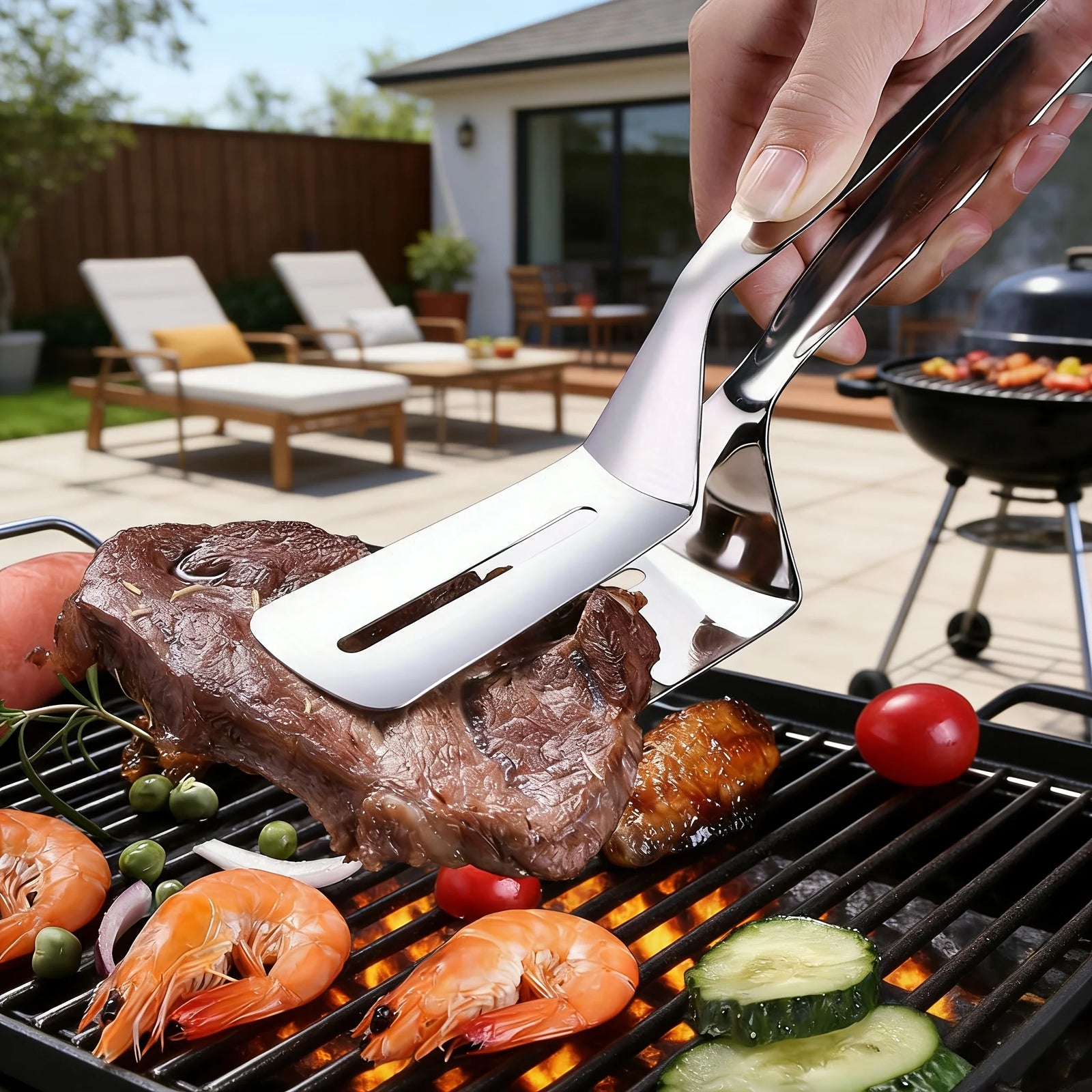 Stainless Steel Steak Spatula Tongs Multifunctional Kitchen Grill Clamp
