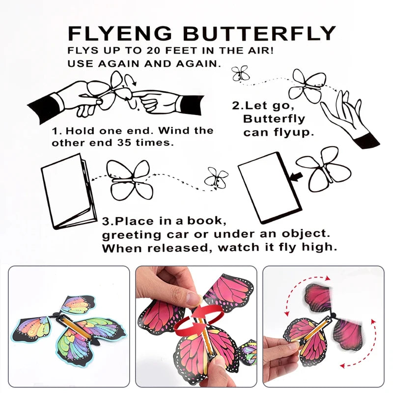 Magic Flying Butterfly Wind Up Toy Surprise Greeting Card Prop - 6