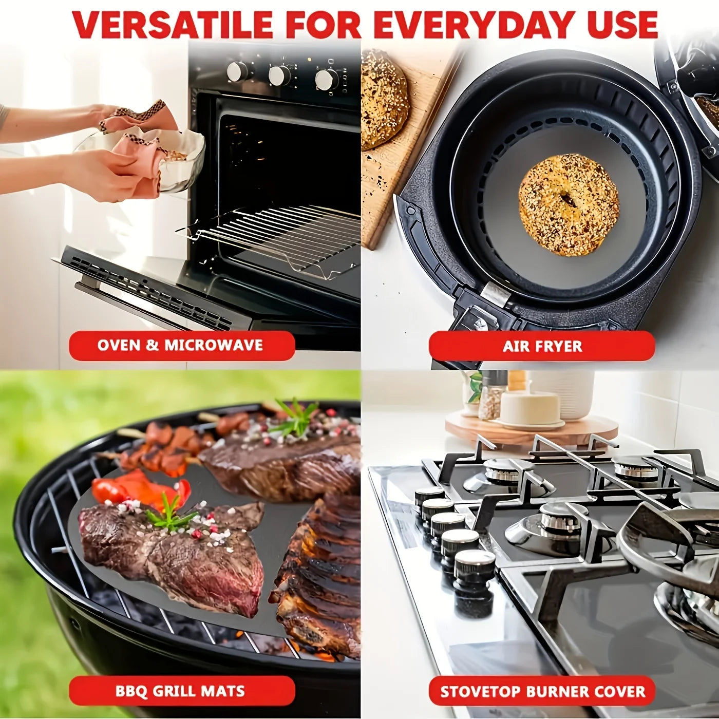 2Pc Non Stick Oven Liner Reusable Baking Mat for Microwave and BBQ - 2