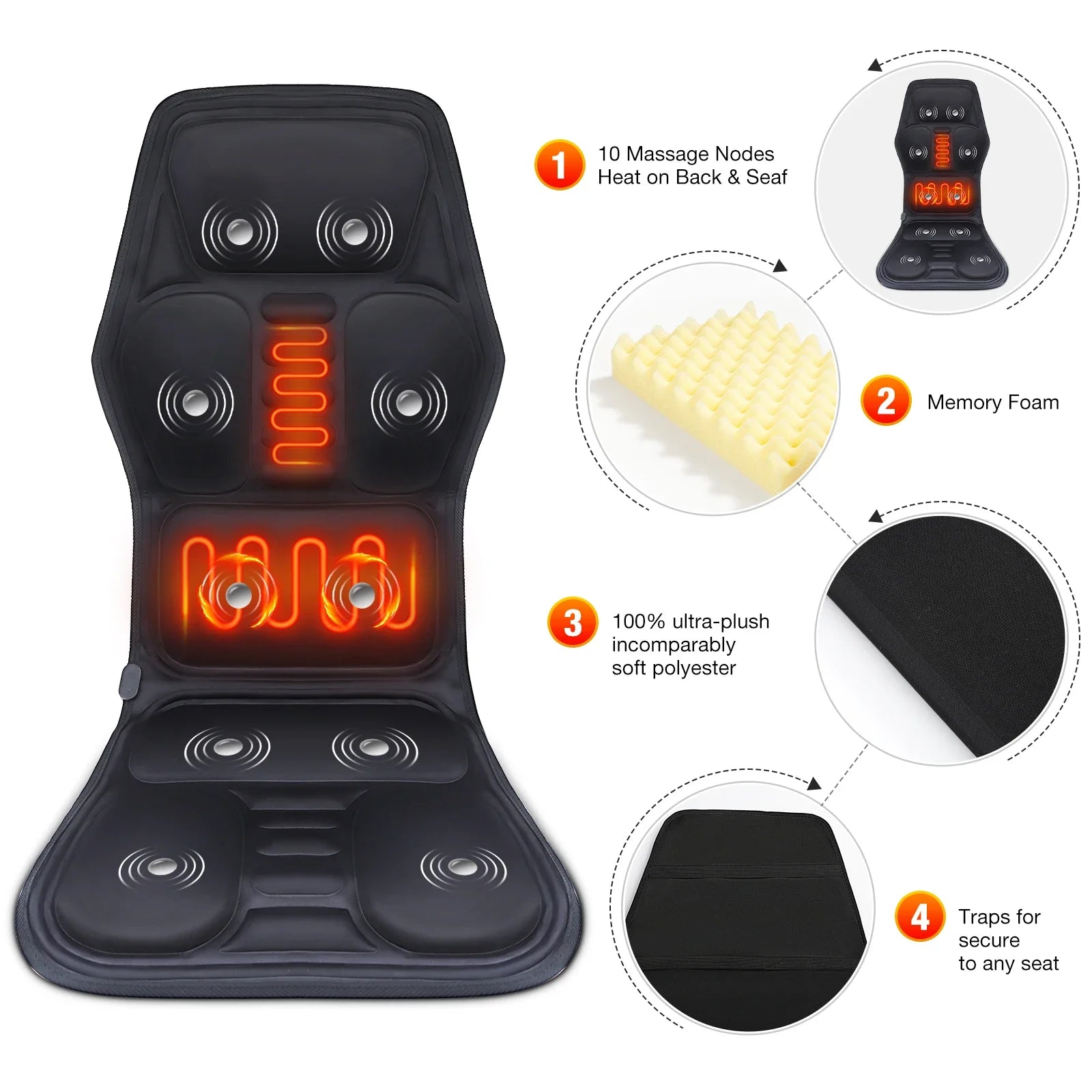 Electric Back Massager Heating Chair Cushion Vibrator Mat - 5