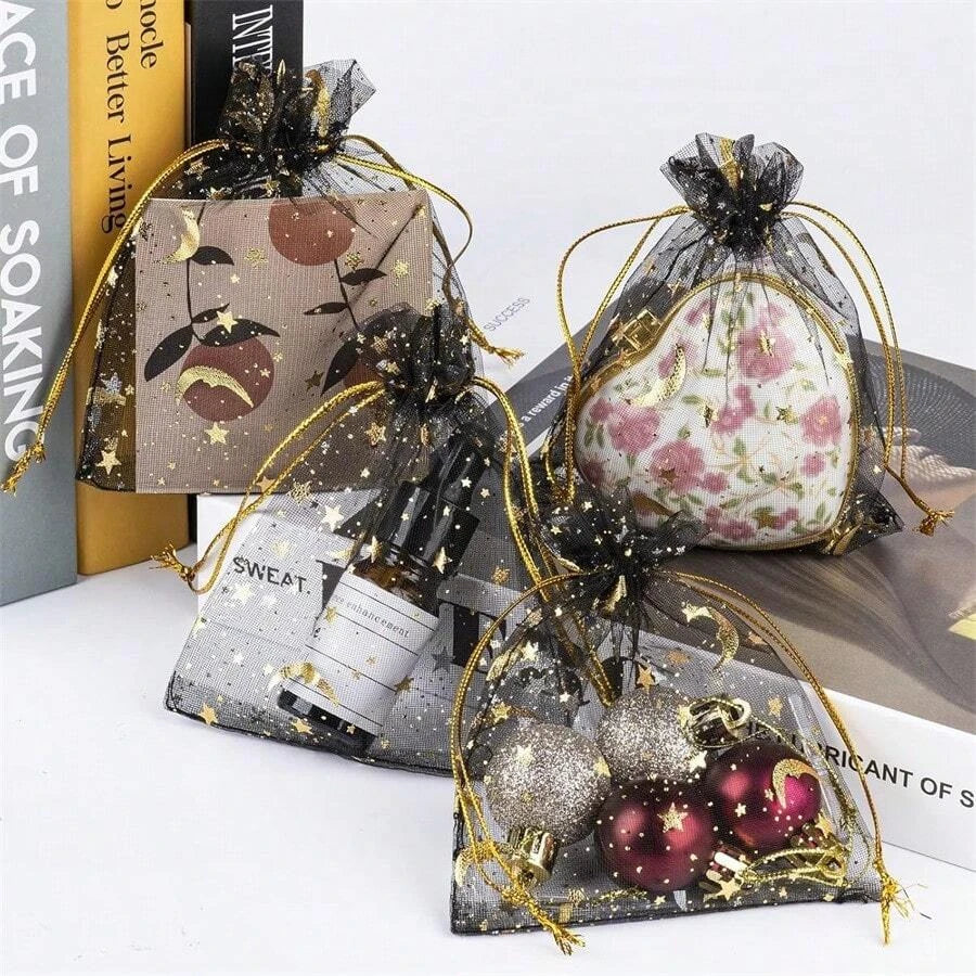 Moon and Star Organza Drawstring Gift Bags for Jewelry and Party Favors