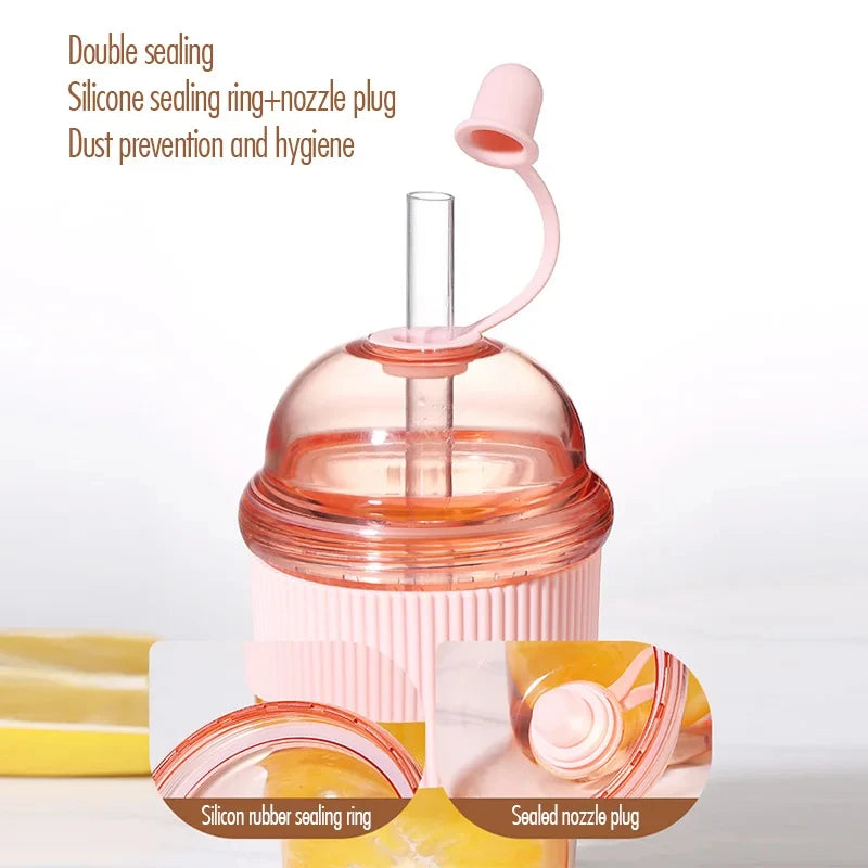 430ml Portable Plastic Straw Cup Ins Style Heat Resistant Water Bottle