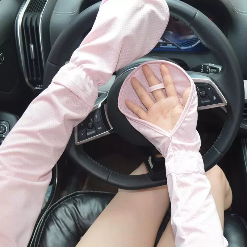 Women Sun Protection Arm Sleeves Breathable UV Cooling Driving Gloves