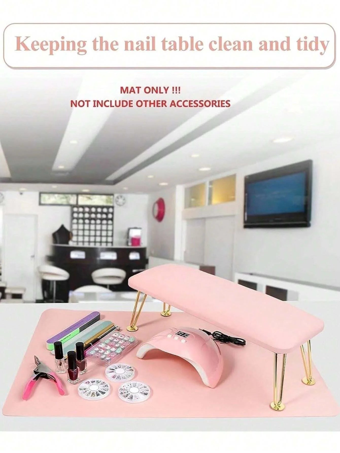 Pink Nail Art Table Mat Foldable PU Leather Manicure Desk Pad - 4