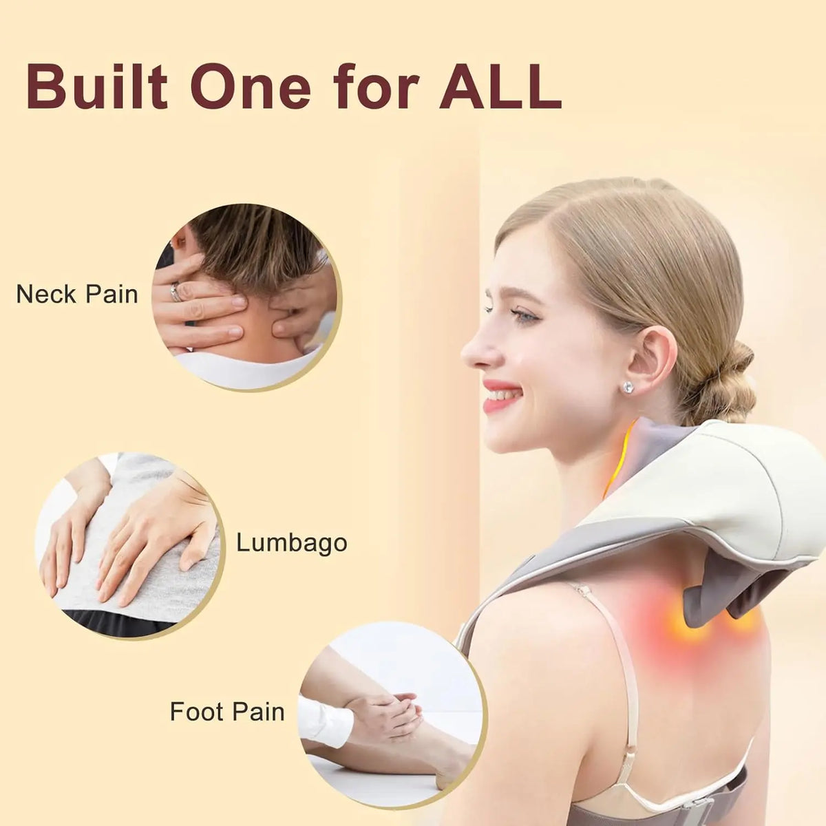 Wireless Neck and Back Massager 6D Deep Tissue Kneading Pillow