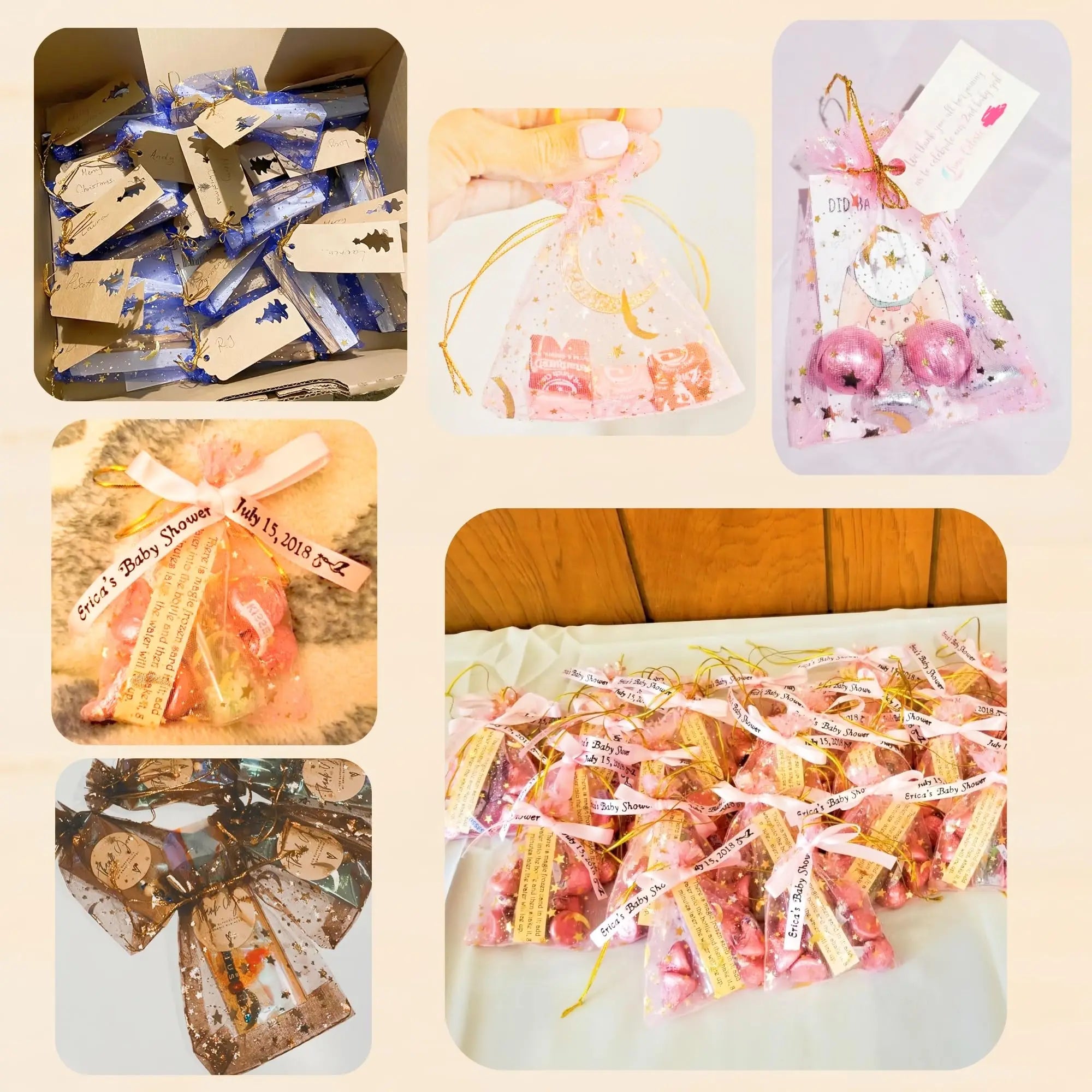 Moon and Star Organza Drawstring Gift Bags for Jewelry and Party Favors - 10