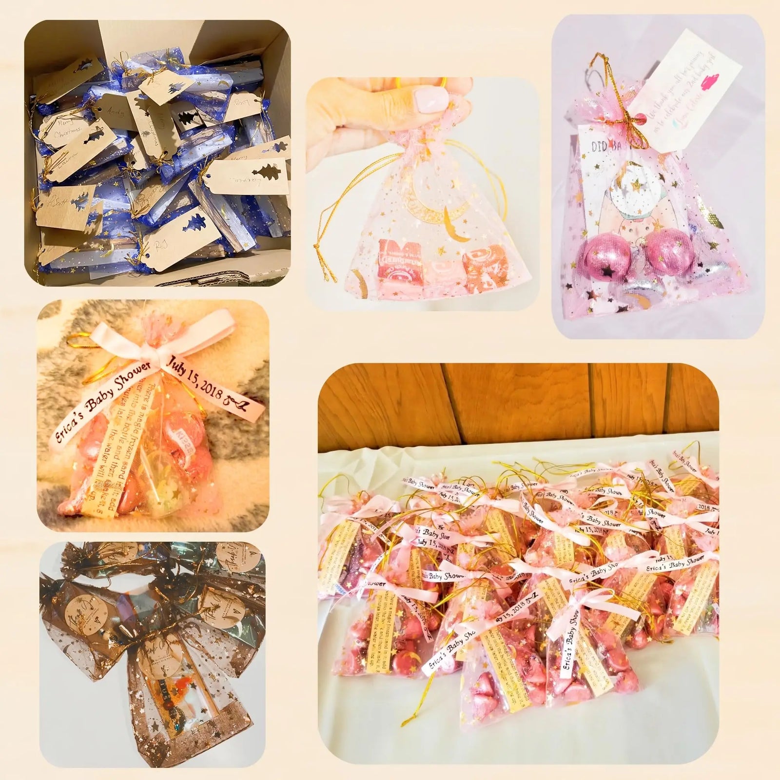 Moon and Star Organza Drawstring Gift Bags for Jewelry and Party Favors