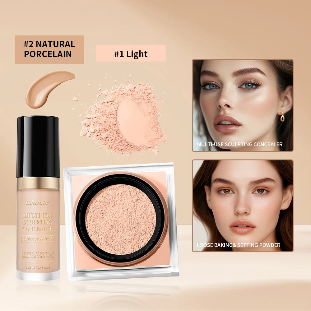Face Makeup Set Concealer and Loose Setting Powder Matte Cosmetics
