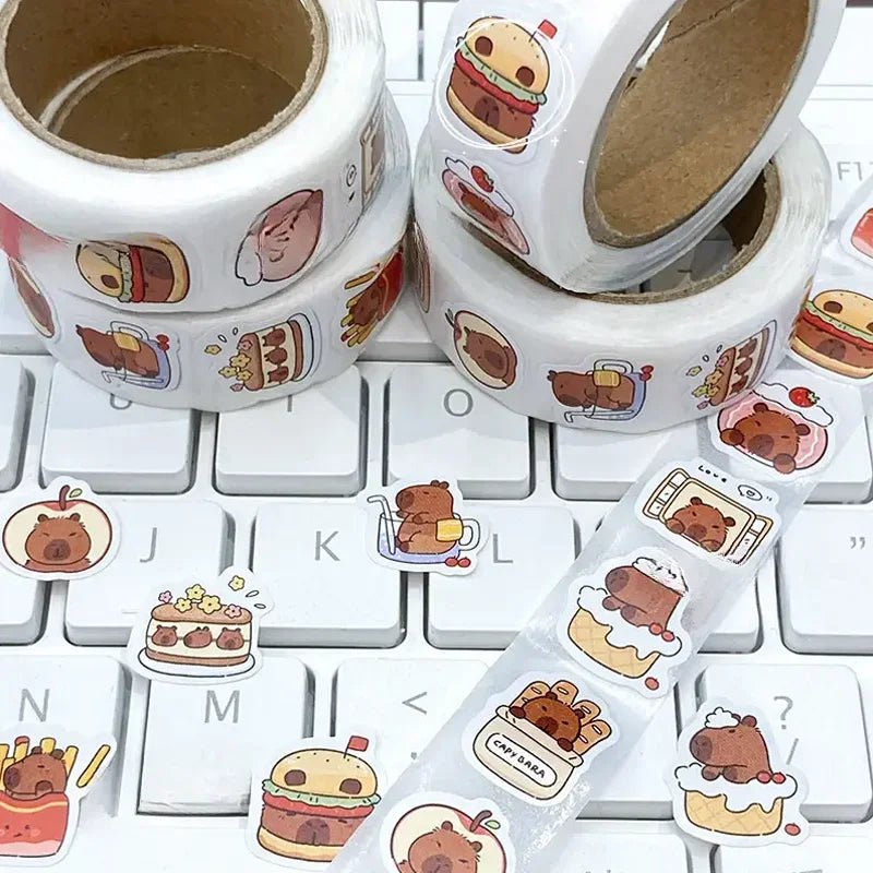500 Pcs Capybara Sticker Roll Cute Cartoon Decorative Sealing Labels - 11