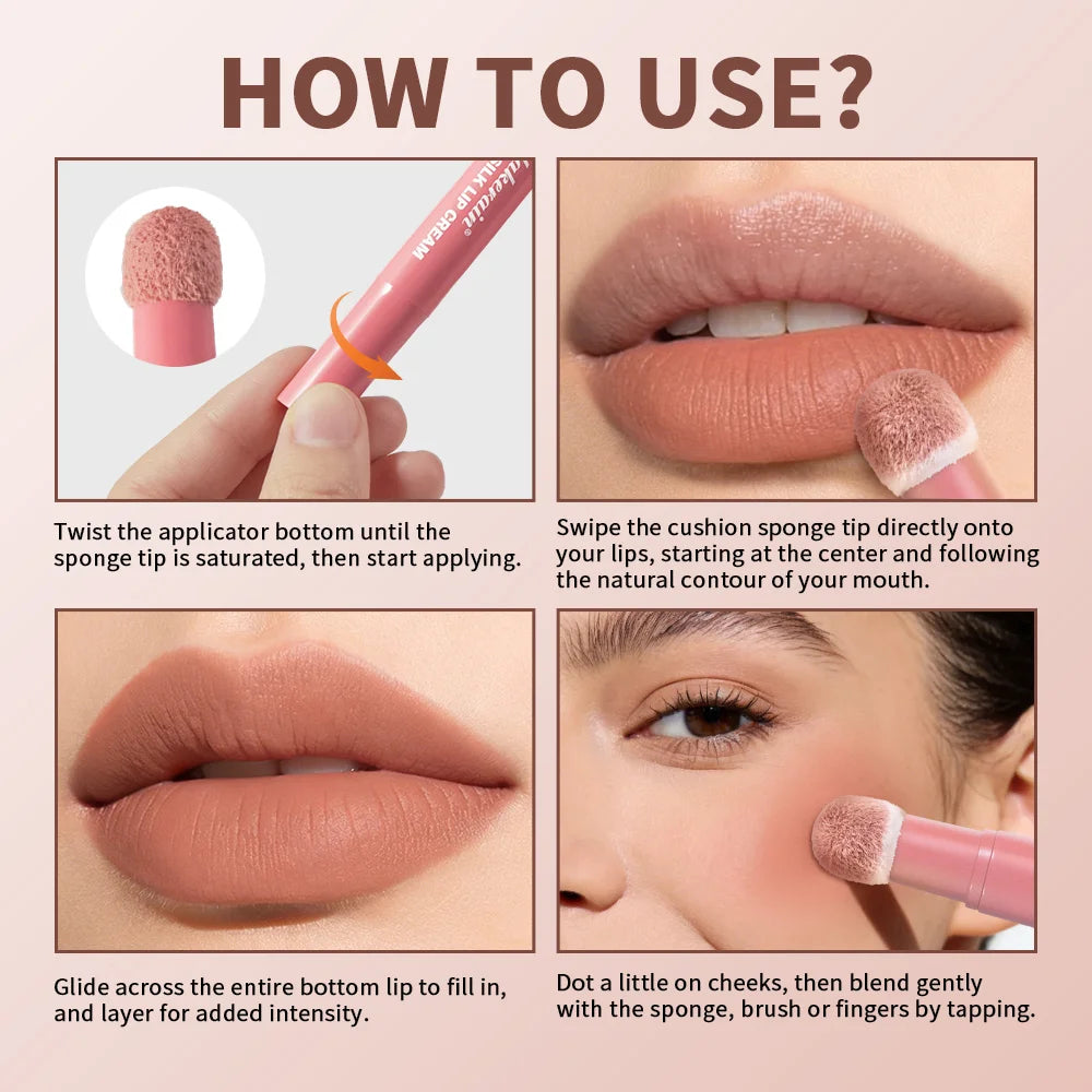 2 in 1 Lip Powder Cream & Blush Waterproof Long Lasting Lip Glaze - 4